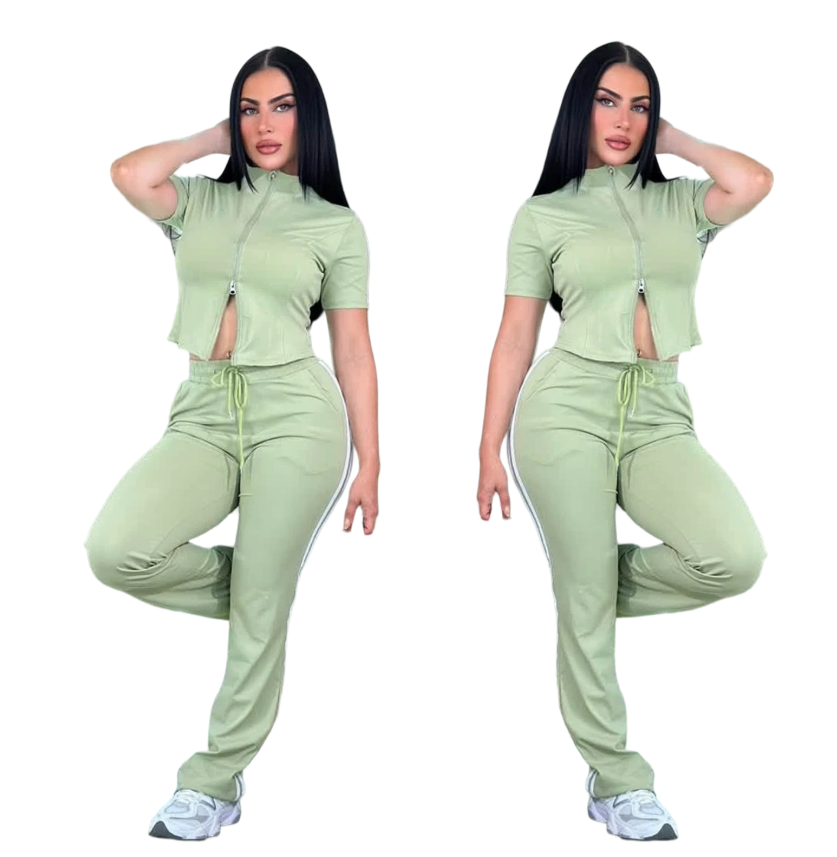 luxury Sports brand Women's Tracksuits autumn new high elasticity slim fit sports set short top drawstring micro flared pants womens two piece