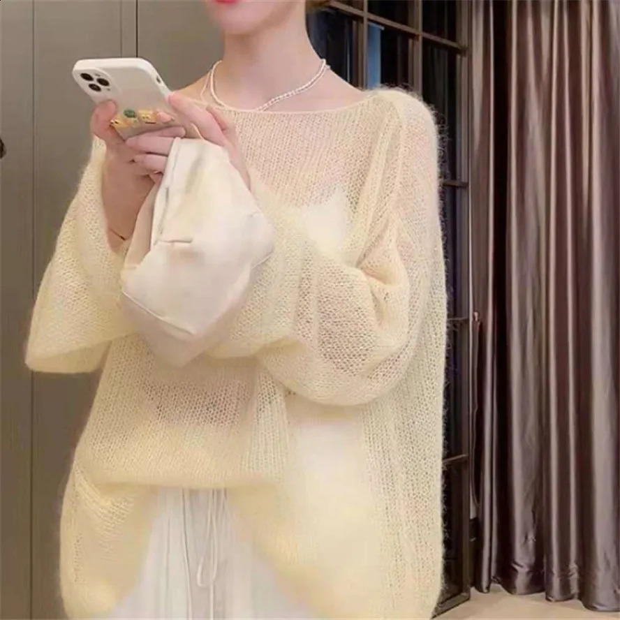 Korean Style Office Basic Pullovers Women Solid Summer Hollow Out Thin Fashion Loose Sun-proof Casual Cozy Tops 260917