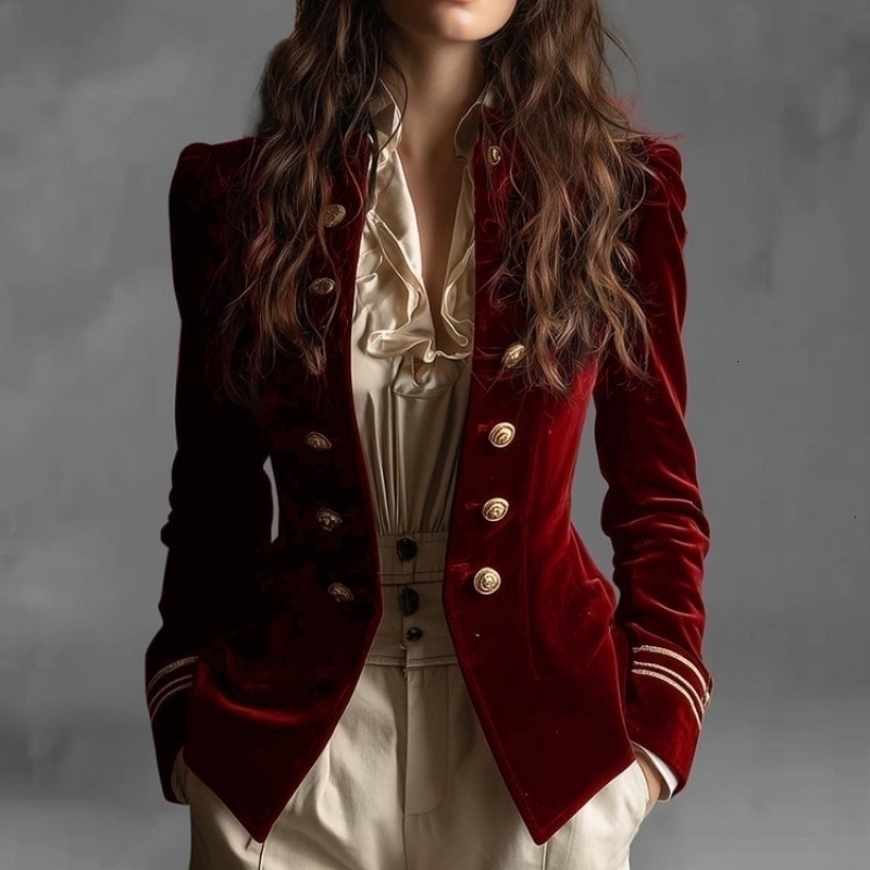 Vintage Slim Fit Velvet Suit Jacket Outerwear Lady Autumn Winter Fashion Elegant Stand Collar Blazers Coat For Women Tops 260917