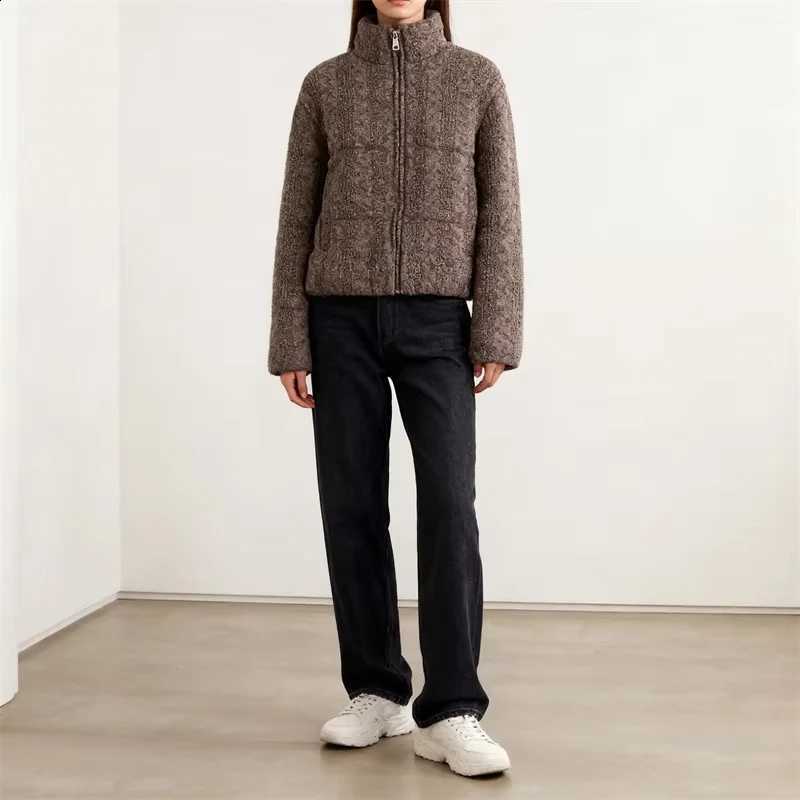 Women's Knitted Puffer Jacket High Neck Zip-Up Short Coat Warm Winter Outerwear with Multiple Colors H260917