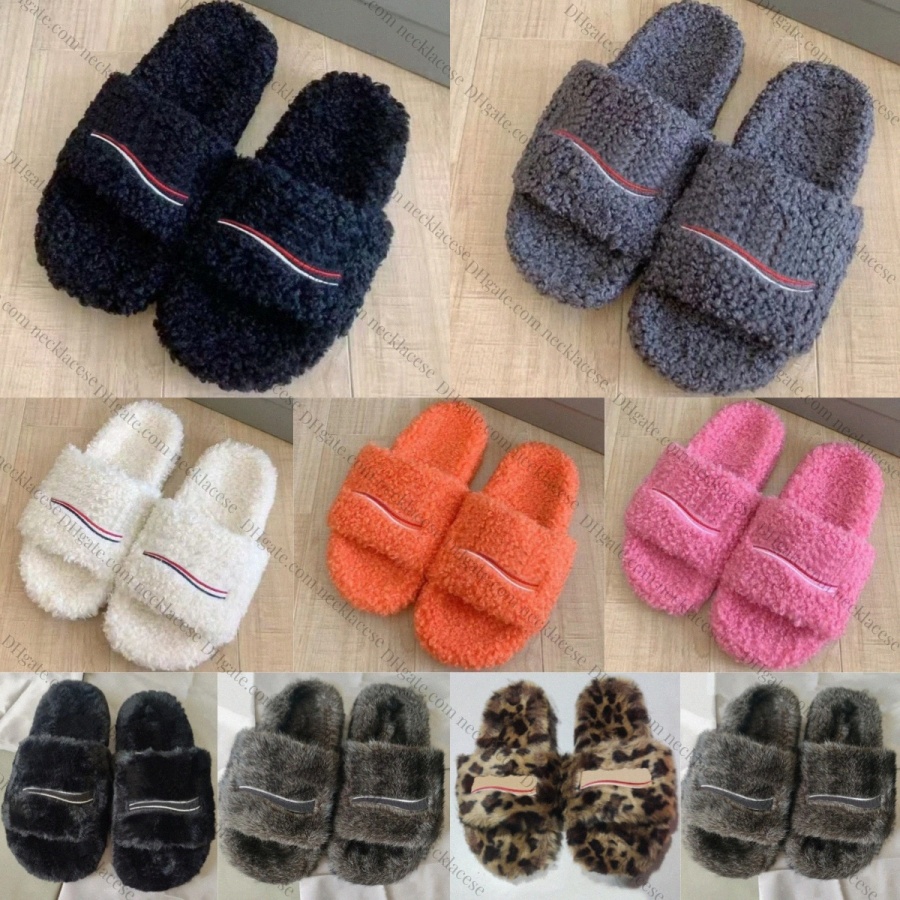Designer Furry Slides Pair Womens Mens Fur Black White Leopard Pink Slippers Letters wave Brown Open Mule Grey Orange Luxury Slide High Quality Fluf