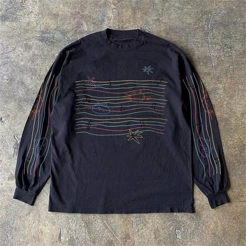 Heavyweight 310g Pure Cotton Long Sleeve T-Shirt Streetwear Versatile Retro Style Men's Women's round Neck Casual Top 260917