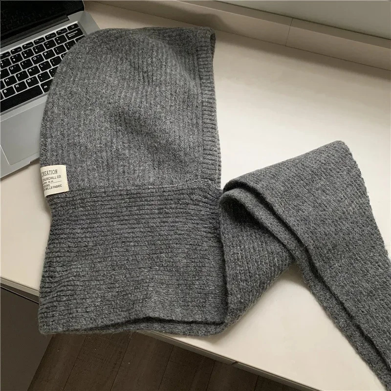 Y2K Korean Balaclava bonnet beanies Hat scarf one-piece thickened warm retro Neck protection winter accessories knitted Law hat 260917