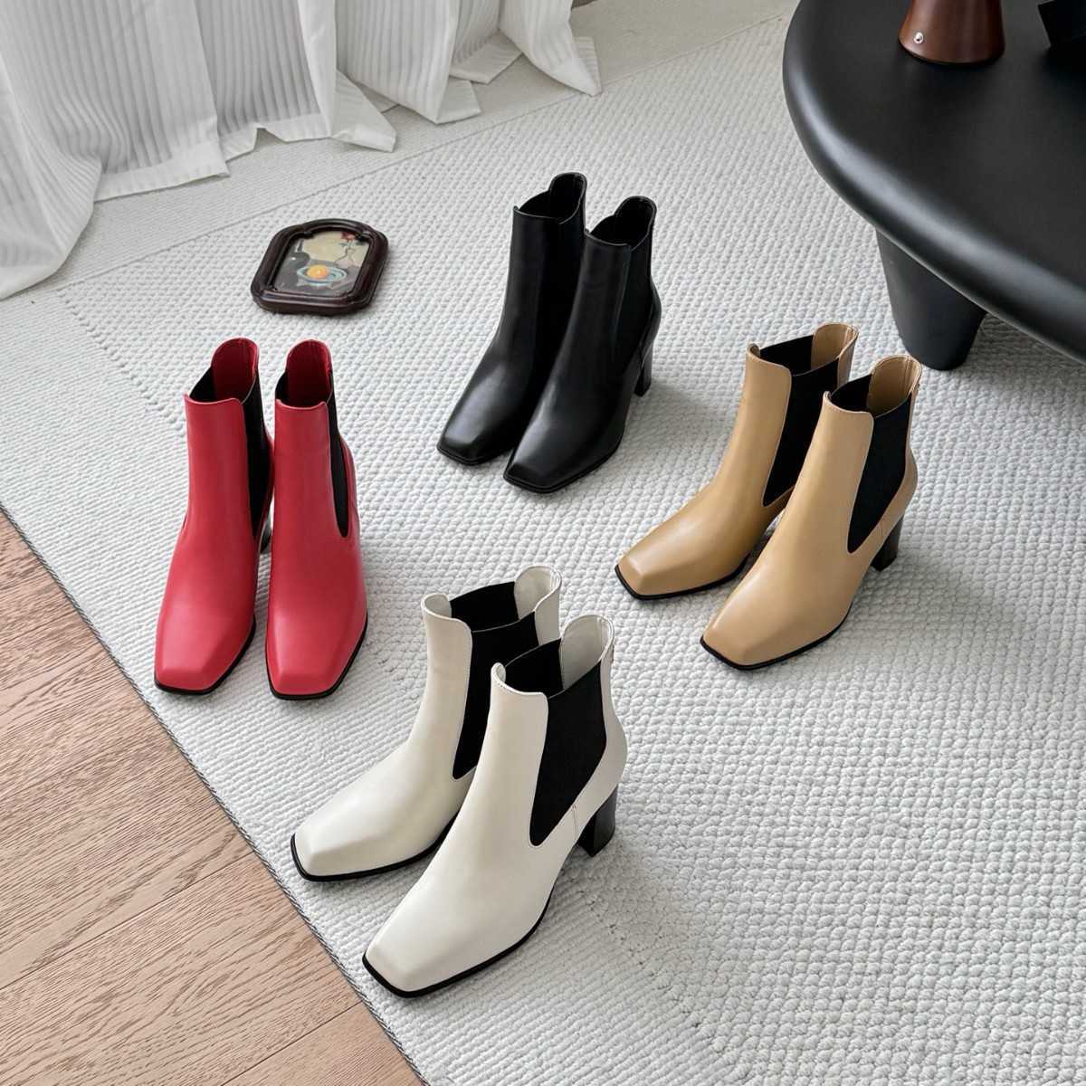 new high-heeled work boots, featuring a stylish square toe, high shaft, and elegant genuine leather design
