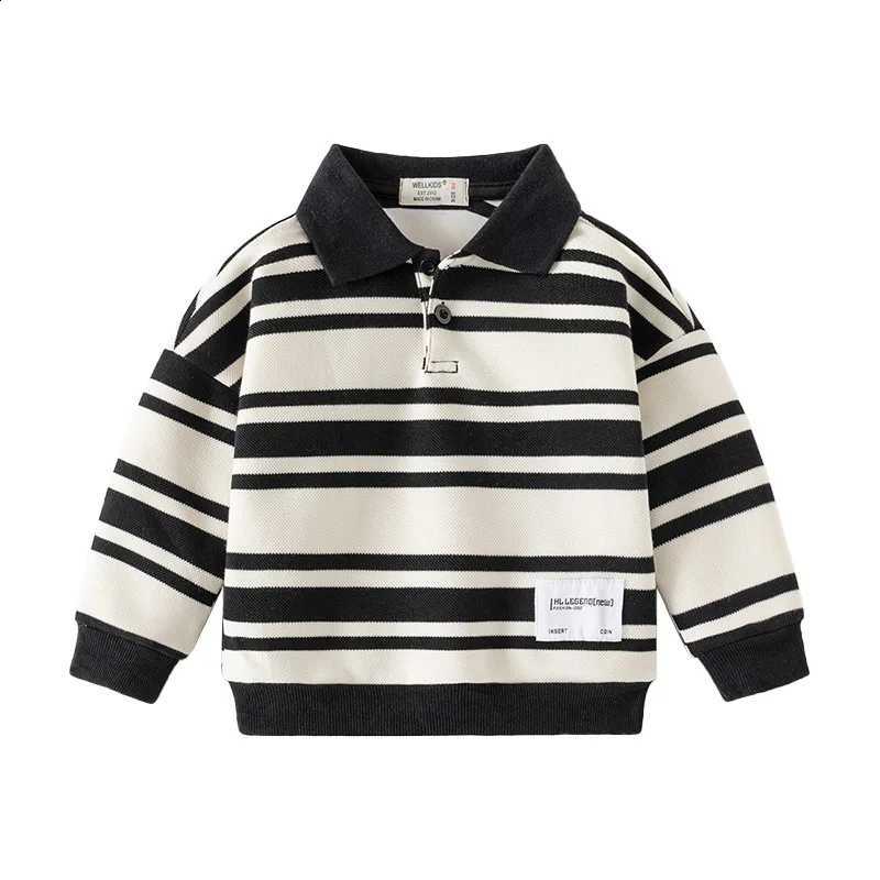 Polo ry New Autumn Children's Sweatshirt - Long-sled Lapel Striped Sweatshirt for Boys Slish Tops for BabiesW260917