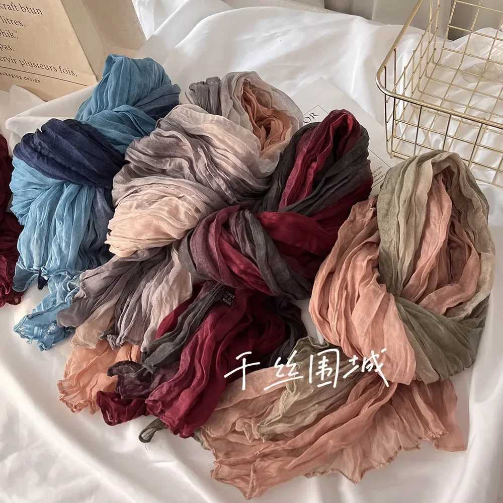 VREOVOR New Scarf Hemp Hand Feel Gradient Blue Autumn Winter Retro Versatile Printed Women's Long Fold Shawl Soft Fashionable X260917