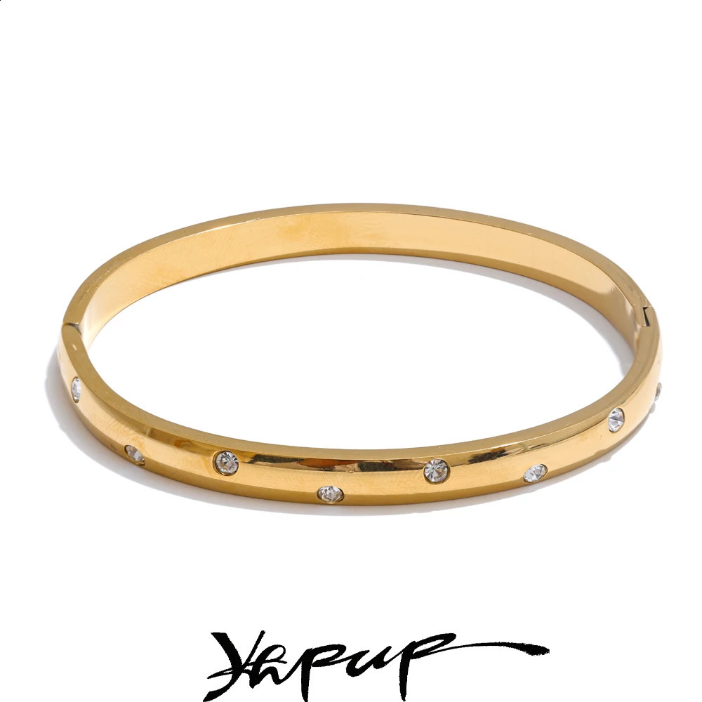 Yhpup Stainless Steel Cubic Zirconia Fashion Bracelet Bangle Gold Silver Color Waterproof High Quality PVD Jewelry for Women 260917
