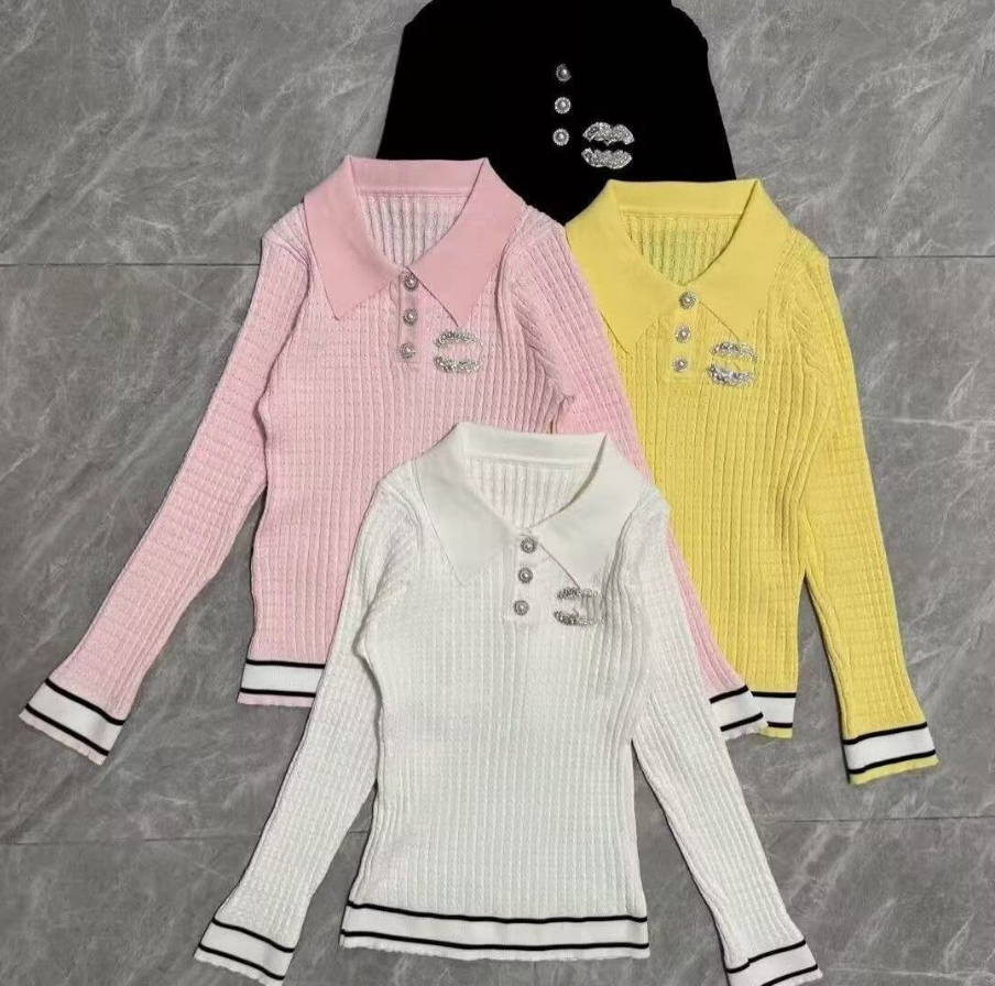 2026 New Luxury Designer Sweater Women's Temperament Collar Women's Knitted Hoodie Classic Basic Brand Base CC Sweater