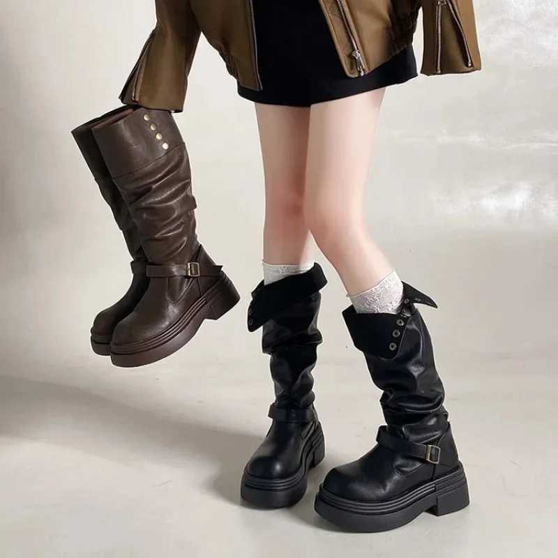 Women 2026 Punk Knee-High Boots Chunky Platform Biker Boots Plus Size D2609171
