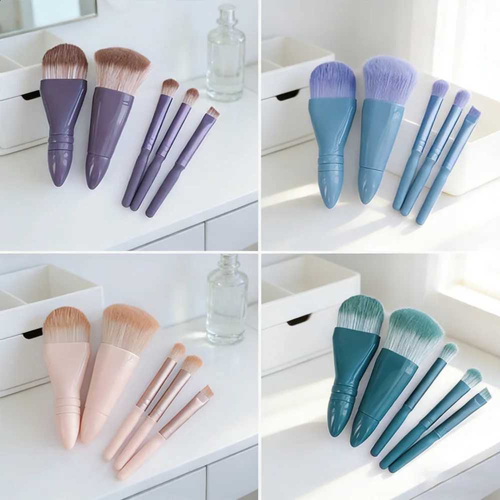 Set 5Pcs Mini Makeup Brush with Mirror Multifunctional Eyeshadow Foundation Powder Brush Portable Cosmetic Tool Kit Hot Sale N260821