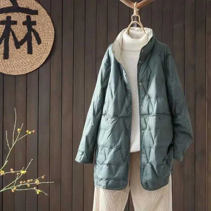 Medium Long Lightweight Cotton Jacket For Women's Clothing Autumn Winter Large Size Double-Sided Fashion Loose Outerwear w1665 H260917