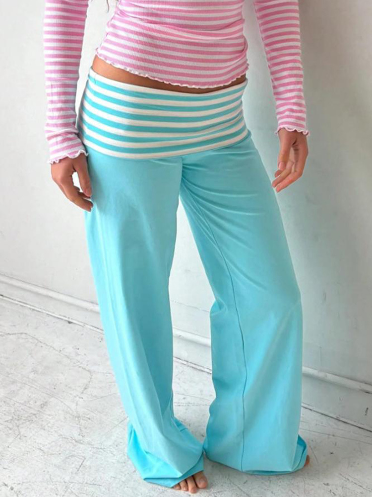 Cross-border INS-style striped pants with double-waist design, slimming figure-flattering, a fashionable and versatile casual pant for women 02