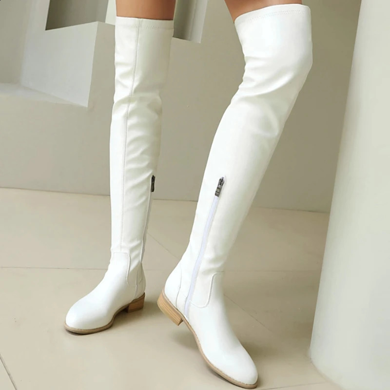 Elastic Black Red Over-the-knee Boots Woman White Thigh High Boot Female Autumn Winter Tall Long Footwear Shoes Lady Big Size 48 260917