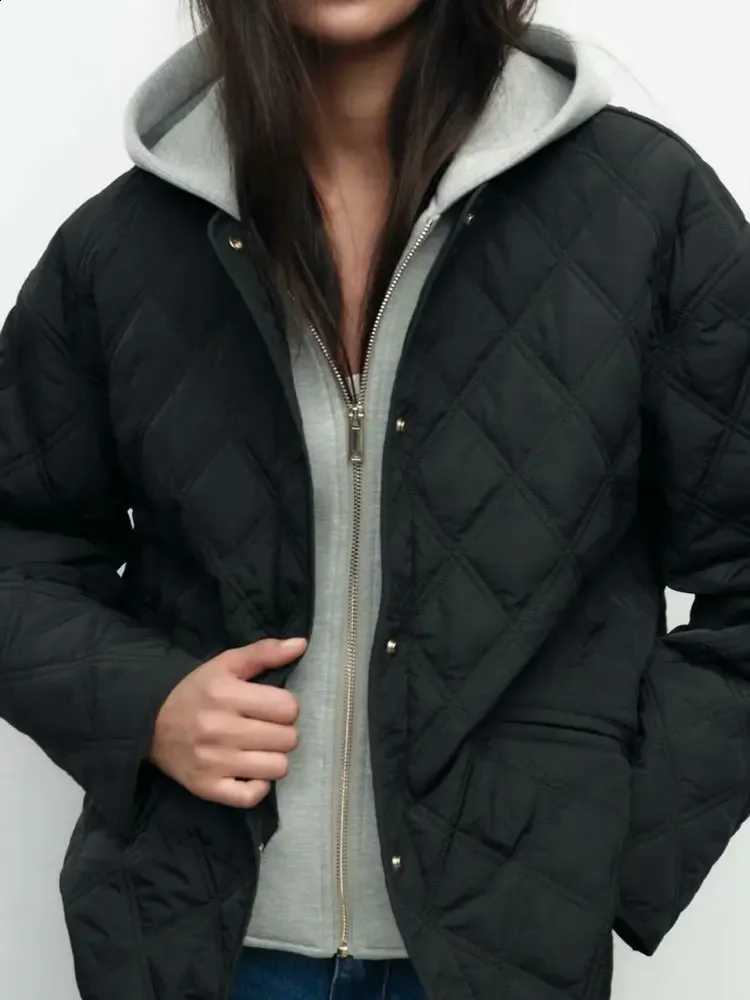 Women's 2025 New Autumn Winter Casual Hooded Solid Black Padded Bomber Coats Female Basic Quilted Loose Parkas Jackets Women H2609171