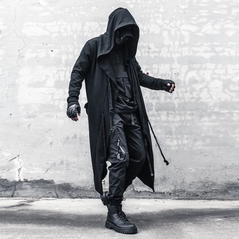 ARENS Men's Spring Autumn Darkwear Warrior Large Size Windbreaker Gothic Style Long Coat Punk Cloak Hooded Wizard 260916