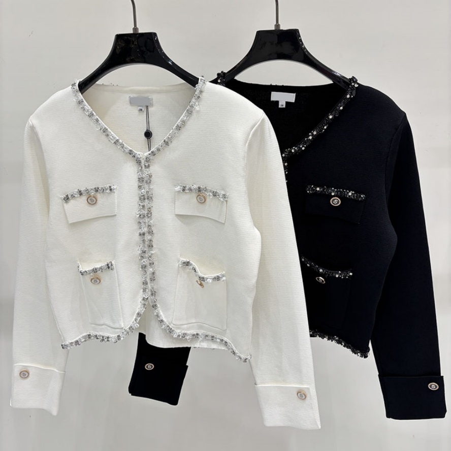 Princess Style Knit Cardigan For Women Luxury Sequins Beaded Elegant Cardigan Sweater High End Slim Fit Dinner Date Outfits Knit Sweater