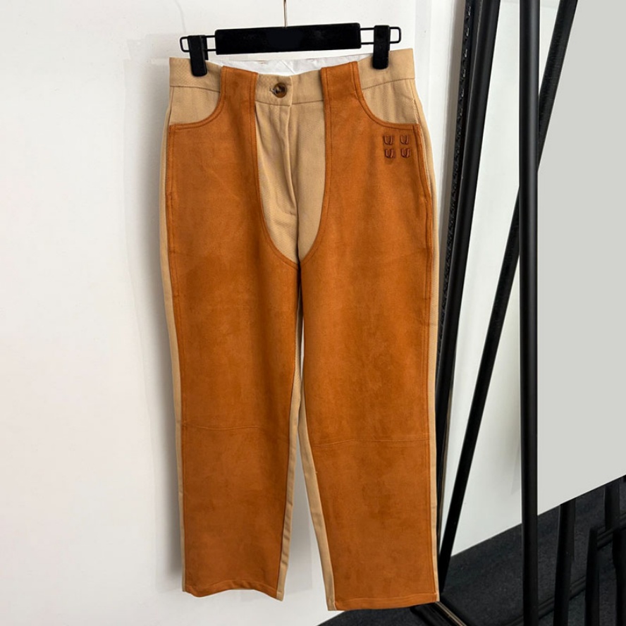 Designer Suede Straight Pants For Women Luxury Brown High Waist Loose Trousers Causal Street Style Daily Commute Pants
