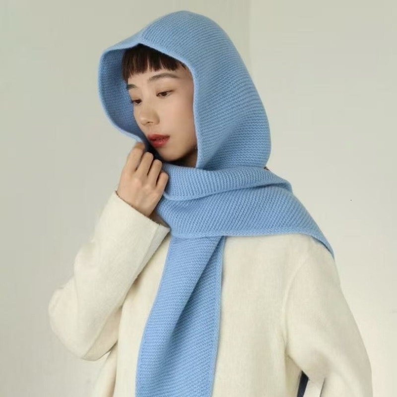 Ladies 100% Wool Oversize Scarf Balaclava Winter Shawl Hood Ear Protection Windproof Warm Bomber Hats Women Fashion Beanies 260917