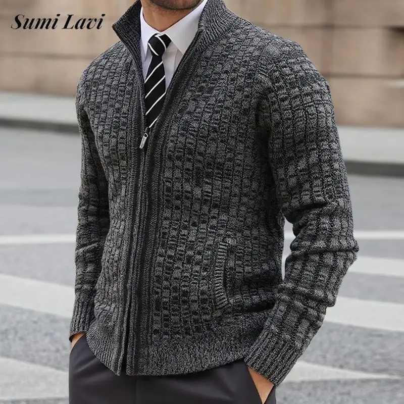 Slim Fit Zip-up Long Sleeve Knit Cardigans Men's Fall Winter Casual Stand Collar Sweatercoats Mens Fashion Knitting Jacket Coat S260918VAZK