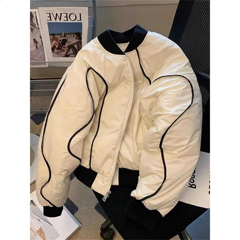 Women's White Parka Jacket Coat 90s Vintage Thicken Warm Baseball Jacket Long Sleeve Overcoat Harajuku Padded Jacket Winter 2025 H260917