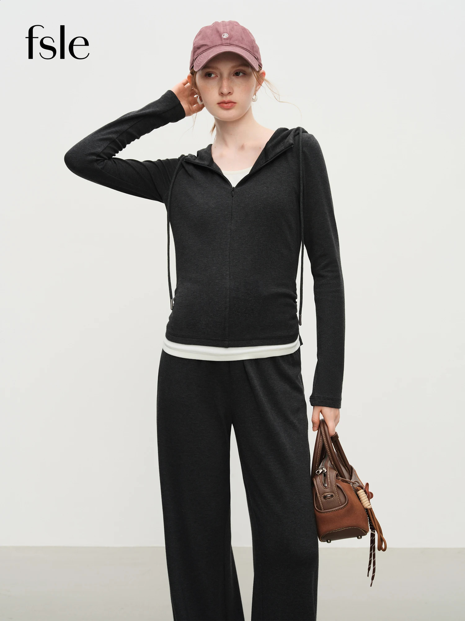 FSLE Knitted T-shirt Sweatshirt Leisure Sports Suit Women Pants Sets Autumn and Winter Two-piece Thin Fleece 260917