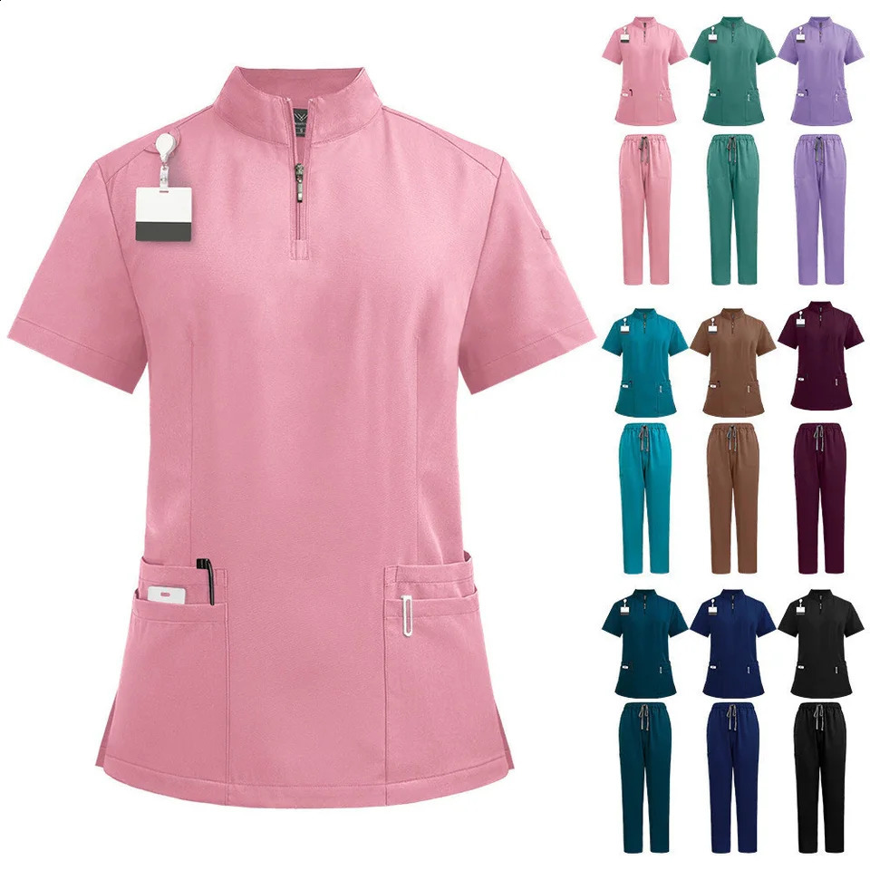 NiaaHinn Women Men Unisex Elastic Wrinkle Resistant Breathable White Scrub Suit Set with cargo pants Doctor Nurse Uniform 260918