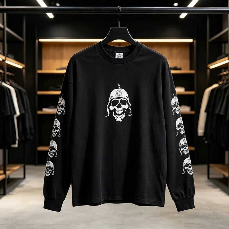 2026 New West Coast Men's Long Slve TShirt Hiphop Skull Graphic AllOver Slve Print Loose Strtwear T Q260917