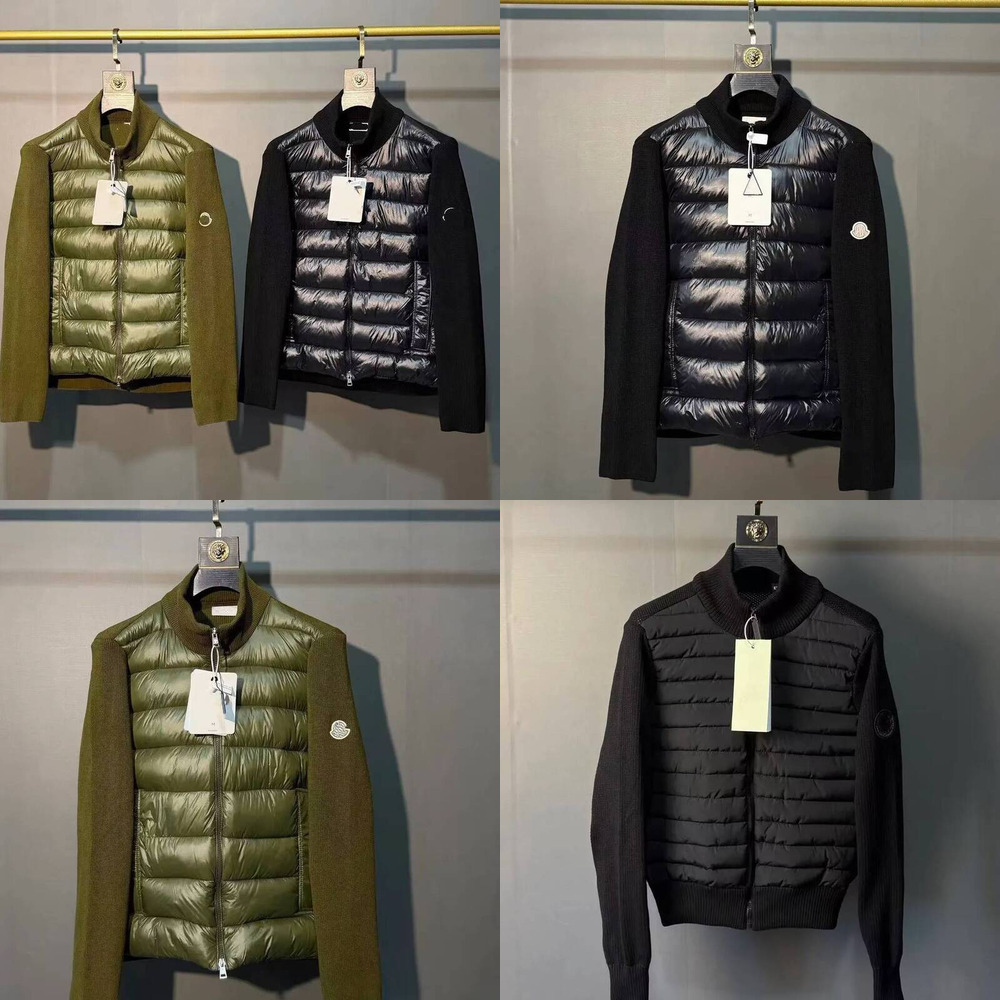 Designer men's jacket stand up knit patchwork sweater lightweight down coat men's cotton spring autumn casual jacket men's zipper hoo