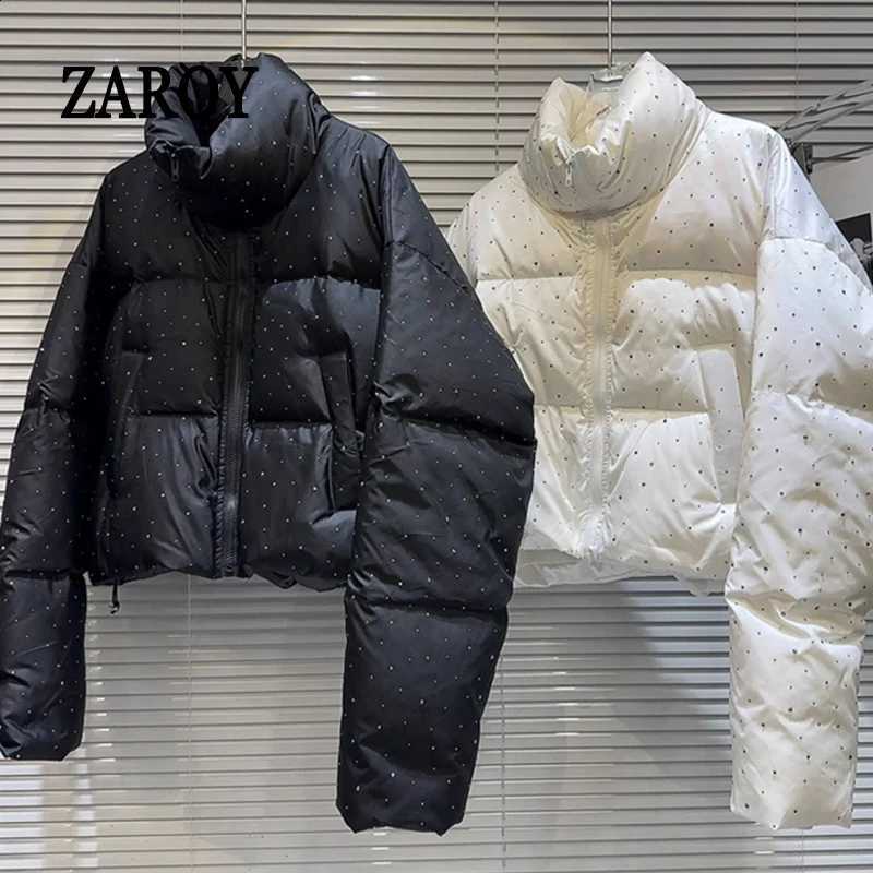 ZAROY Autumn Winter Cropped Jackets Women Stand Collar Zipper Puffer Cotton Warm Coat Fashion Club Party Outwear H260917