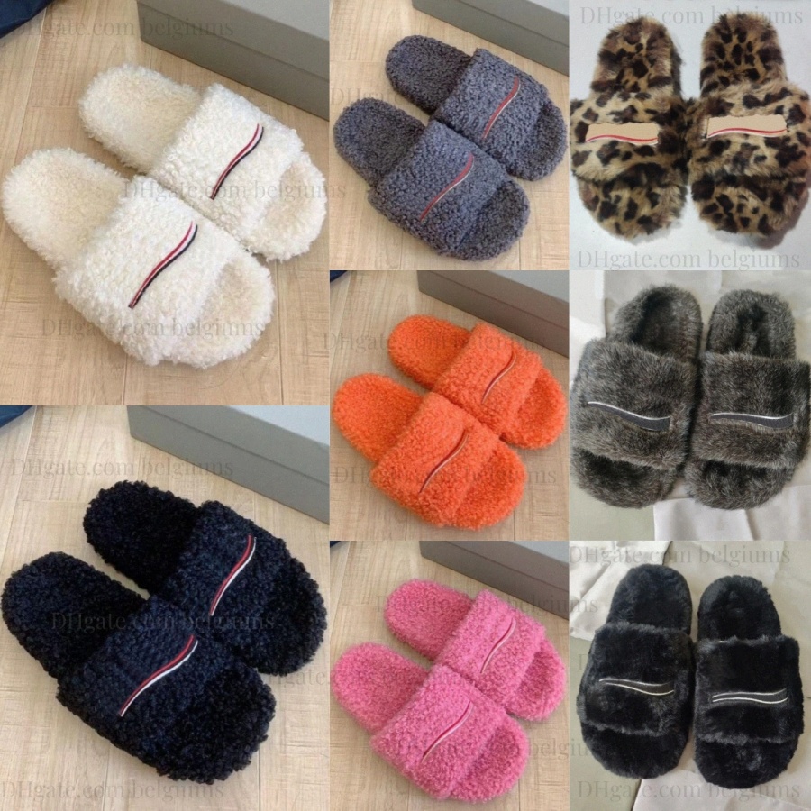 Womens Mens Fur Slippers Designer Furry Slides Leopard Pair Black White wave Pink Letters Brown Open Mule Grey Orange Luxury Slide Fluffy Slipper Hi