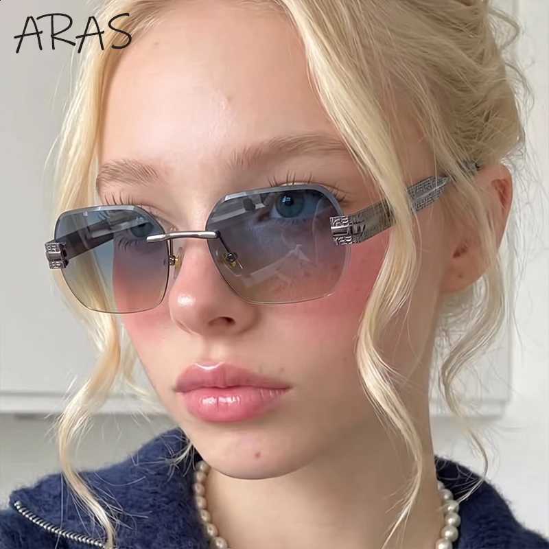 Women Sunglasses Rimless 2026 Square Luxury Designer Carved Metal Temple Frameless Sun Glasses Y2K Punk Eyewear UV400 Shades N260814