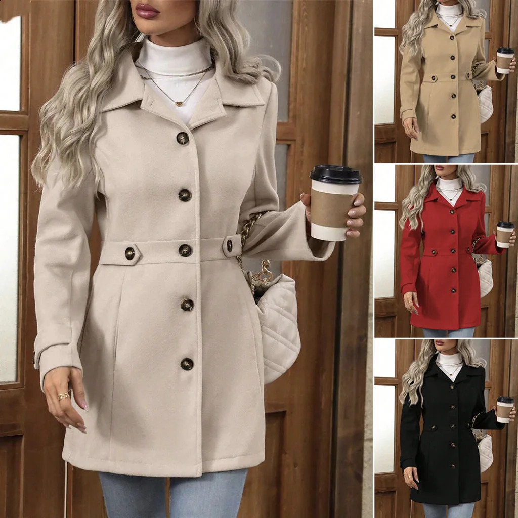 European and American autumn winter products fashionable women's clothing solid color temperament woolen coat 260910