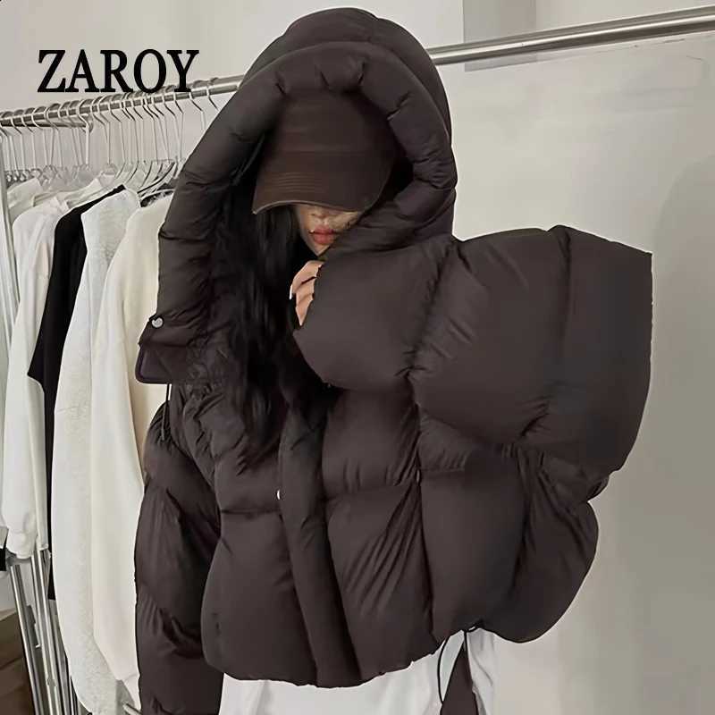 ZAROY Winter Women Cotton Jacket Coat Casual Solid Hooded Outwear Parkas Korean Style Zipper Pocket Thickened Warm Outerwear H260917