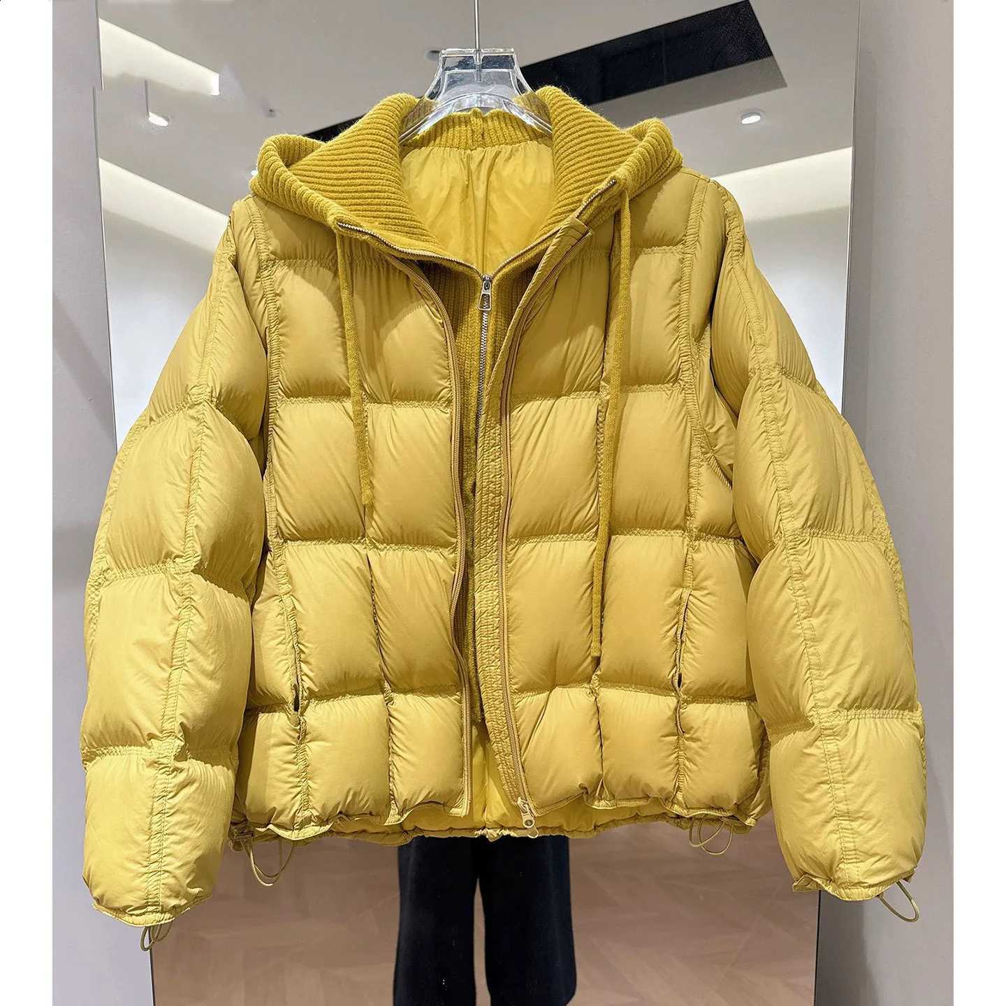 2026 Hooded Puff Down Coats for Women Female Fake Two-Piece Loose Jackets Korean Style New Thick Cotton Padded Down Overcoats H260917