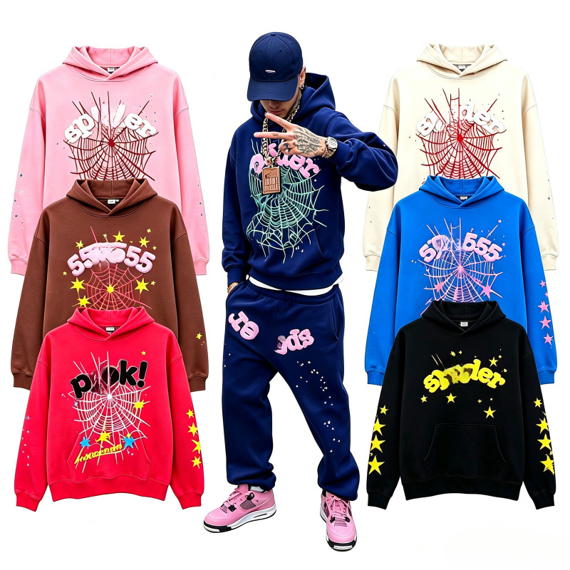 NEW 5A spider hoodie graphic rhinestone y2k hip hop star print pullover heavyweight cotton streetwear long sleeve tops for men women US size S XL hi