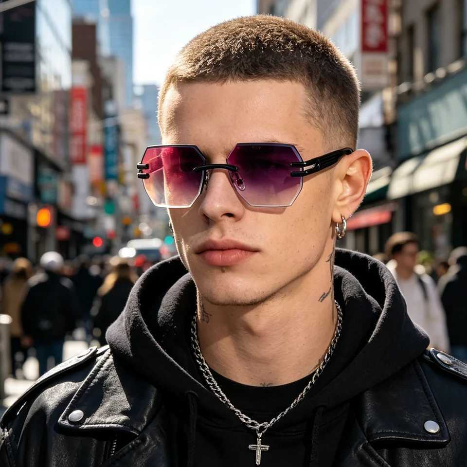 Sunglasses CATERSIDE Frameless New Men's Fashion Polygonal Gradient Mirror Lenses Metal Frame Women's Party Outdoor Sun Glasses N260814