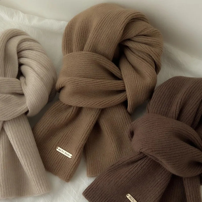 100% Australian Wool Knitted Cashmere Scarf Women's Versatile Solid Color Winter Men's Birthday High-end Gifts 260917