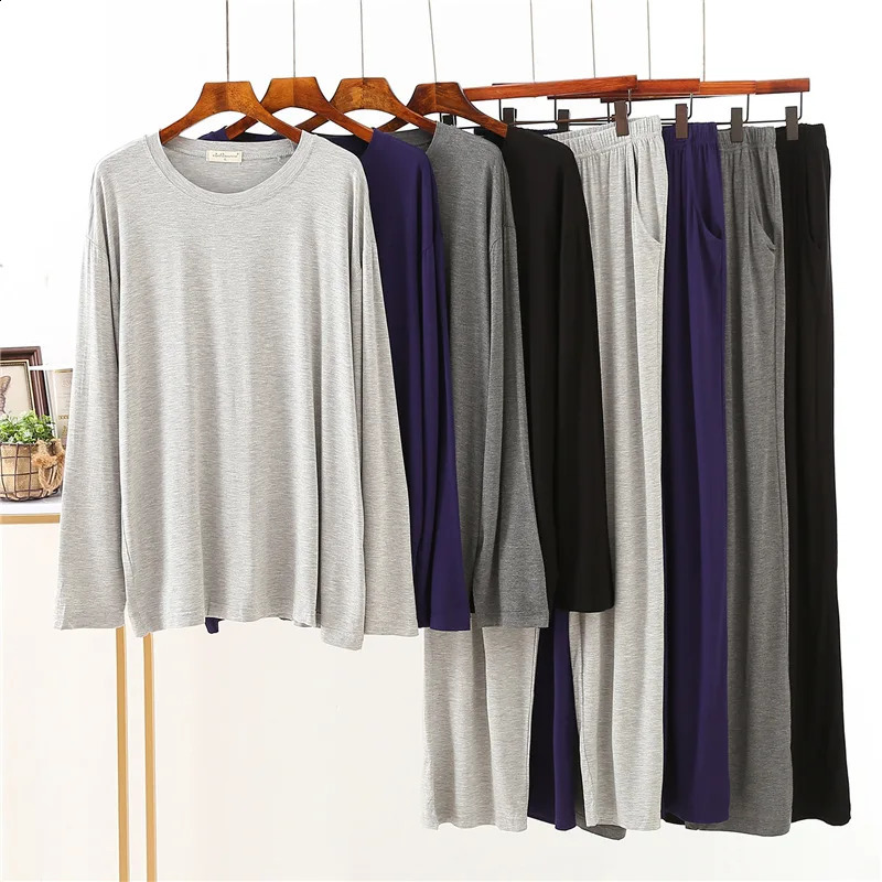 Modal Cotton Pajamas Suit Men Spring Autumn Long-sleeved Youth Middle-aged Loose Fit Plus Size Loungewear Thin Sleepwear Male 260917
