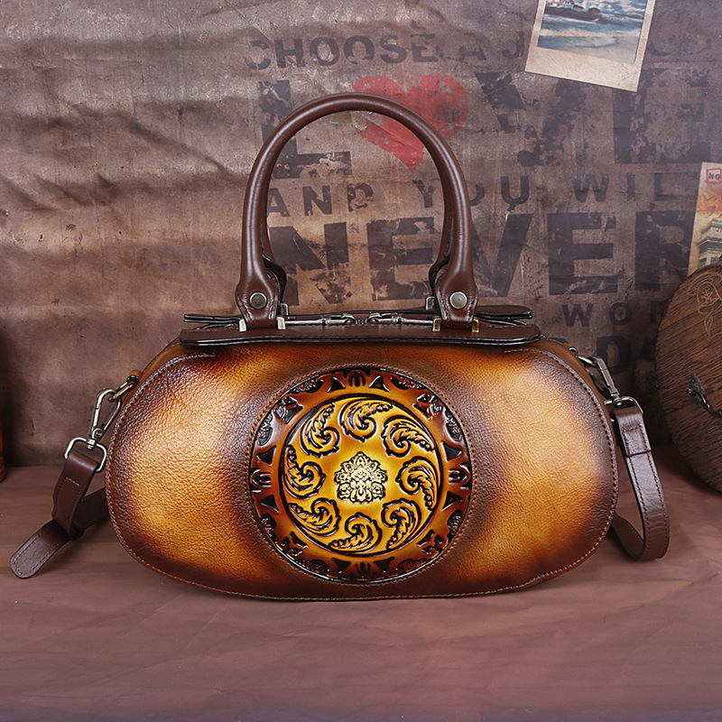 Vintage Genuine Women's Hot-Selling Original Embossed Tree Cream Leather Handbag Handmade Tumbled Bag Crossbody swissmilitary