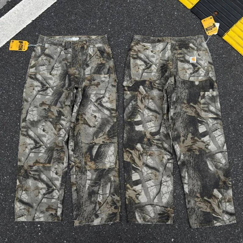 Carhartness Pants Designer High Quality Men Dark Camo Double Knee Loose Wide Leg Cargo Trousers Streetwear Vintage Washed Carhartttness Denim Workwe