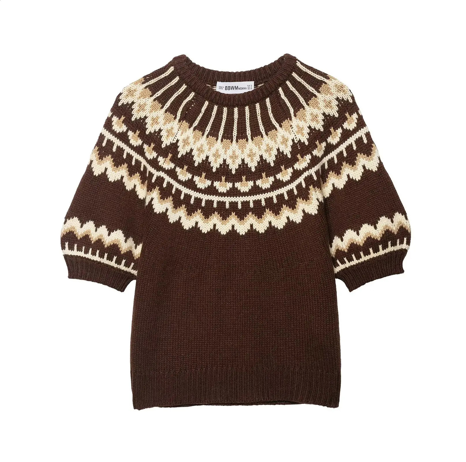 Zevity Women Vintage Fair Isle Flower Pattern Crochet Knitting Sweater Female Chic Short Sleeve Pullovers Coat Tops SW9490 260917