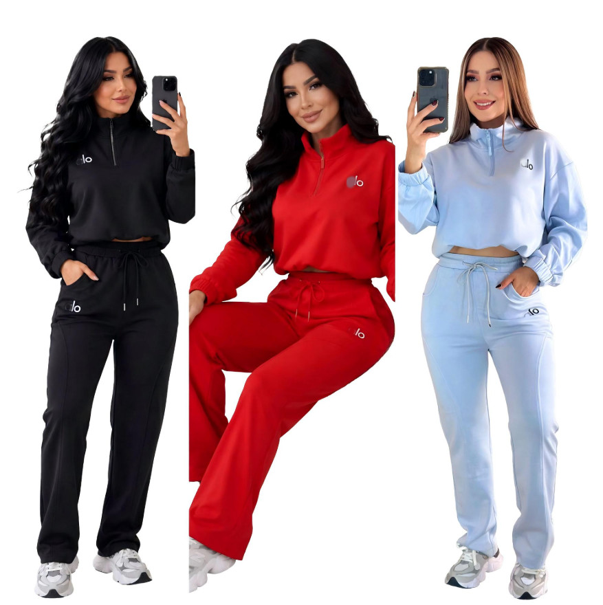 Casual sweatshirt set with half zip collar Tracksuits autumn /winter loose womens jacket stand collar sweatshirt outdoor leisure fitness two-piece s