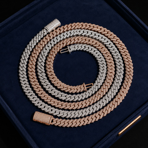 2027Rose Gold Vintage Miami Cuban Link Chain 8MM 925 Silver Iced Out VVS Moissanite Certified Hip Hop Luxury Necklace for Men