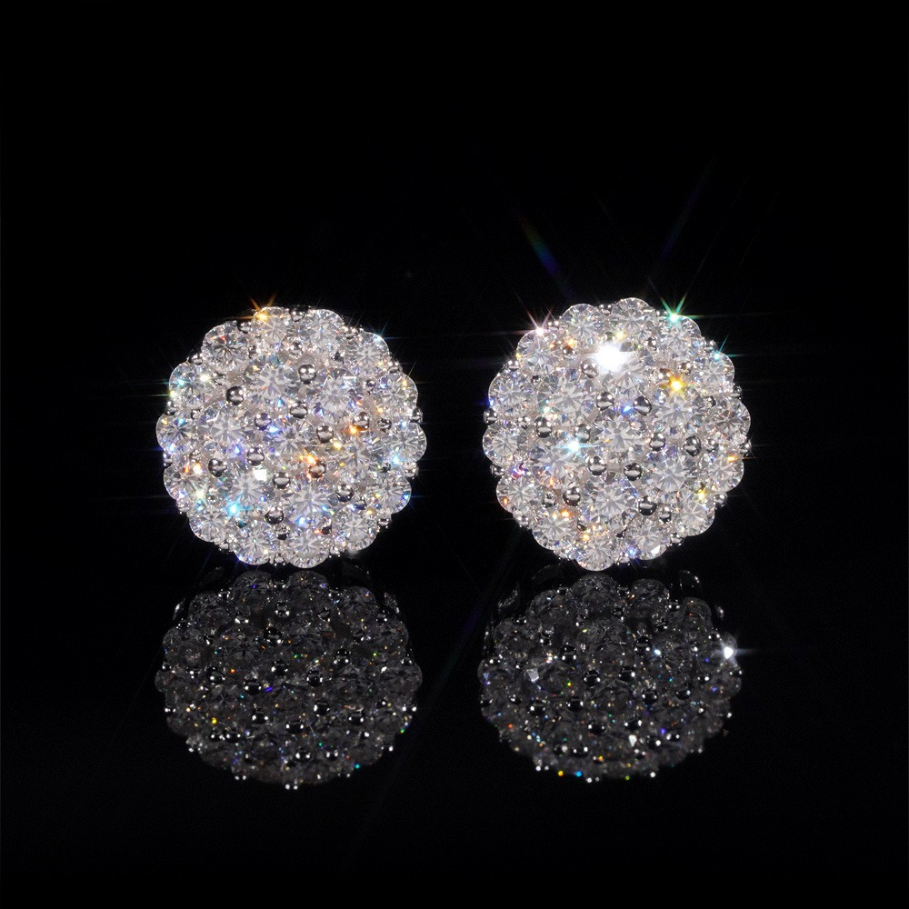 2026 new S925 sterling silver inlaid with D color round mozzarella diamond stud earrings, European and American classic earrings for men and women