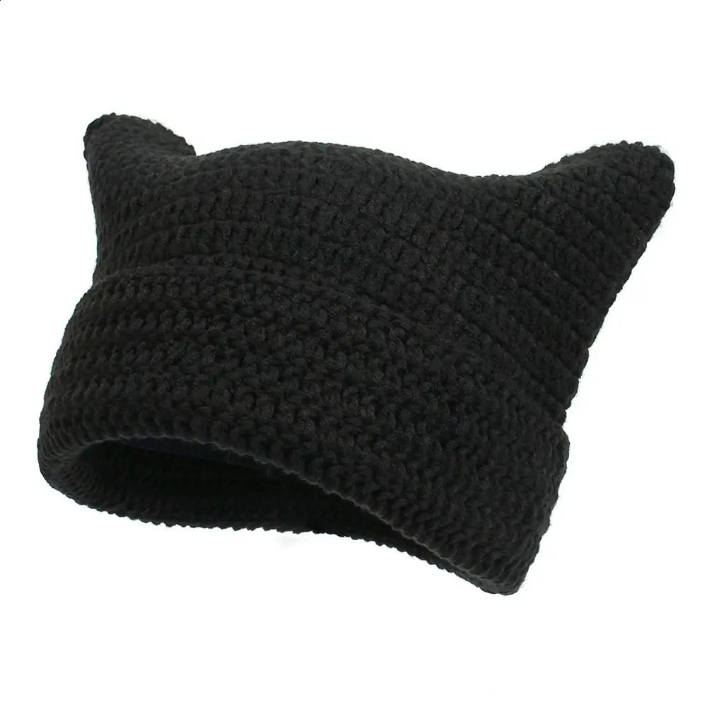 Cute Cat Ears Japanese Beanie Hat Y2K Harajuku Punk Gothic Ins Little Devil Striped Hat Keep Warm Unisex Skullies Cap Women 260917
