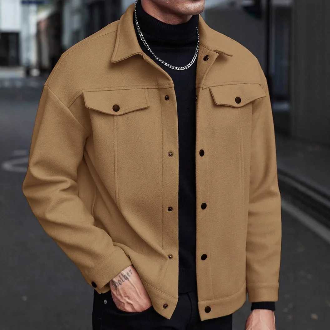 2025 Autumn/Winter European Style Button-Up Woolen Jacket for Men - Casual Sporty Business Wear - European Size S2609182V4B
