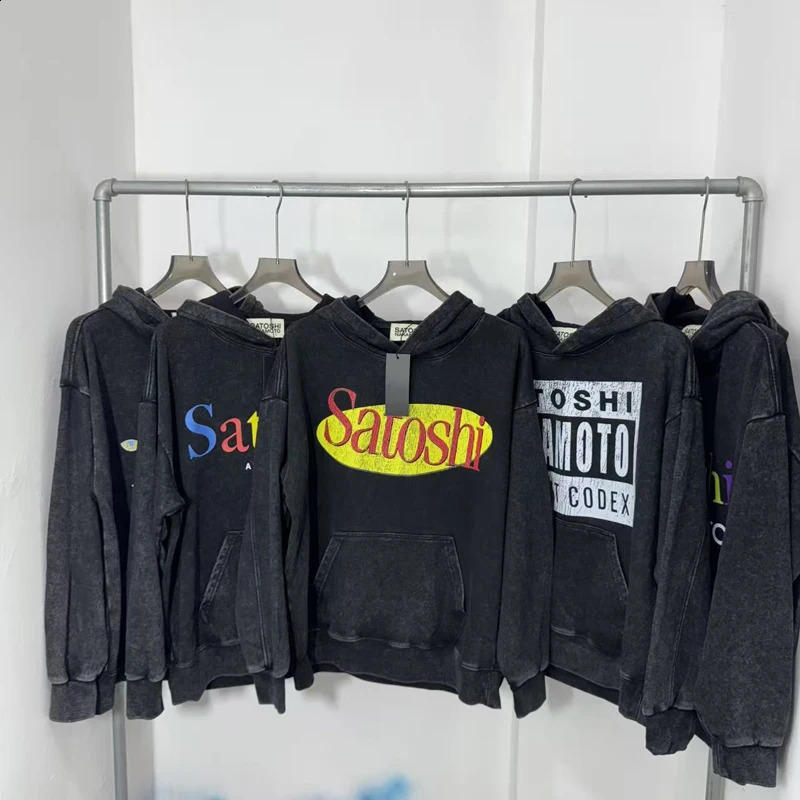 Satoshi Nakamoto Hooded Sweatshirt American Retro Water Washed Black High Street Hoodies Men Women 260918