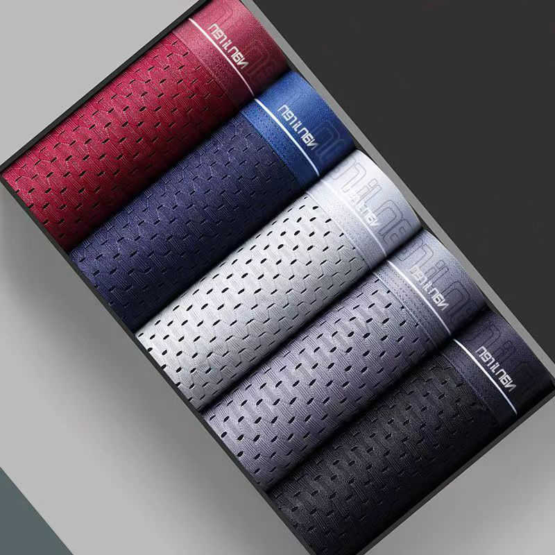 Men's Boxer Shorts Ice 4pcs Silk Underwear Plus Size Underpants Cool Breathable Sexy Slim Panties Mesh Lingerie Lots D260918