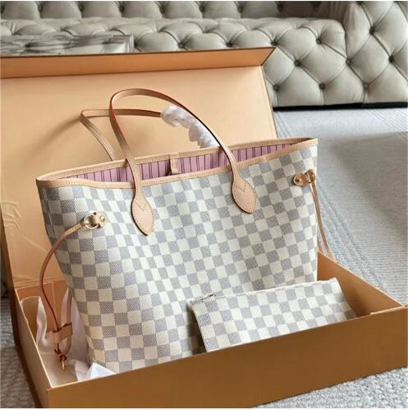 HOT Designer Bag Women Neverfulll MM Best Quality Handbags Lady Tote Bag NeverfullTotes Damier Azur Canvas Shopping Shoulder Bags Neverwoof Checked