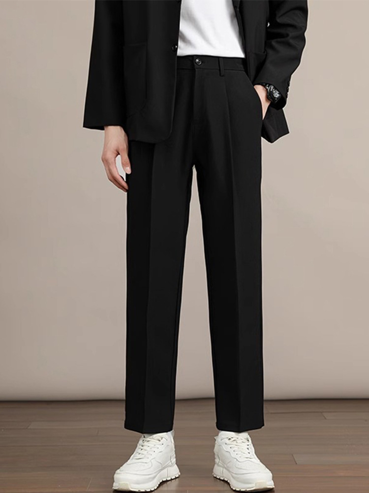 Spring Summer Draped Men s Nine point Straight Loose Casual Pants Black High end Slim Fit Suit Pants
